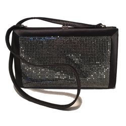 Judith Leiber Black Silk and Swarovski Crystal Evening Shoulder Bag