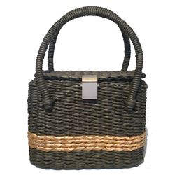 Chanel Charcoal and Tan Wicker Rattan Basket Handbag