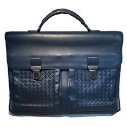 Bottega Veneta Navy Blue Leather Briefcase