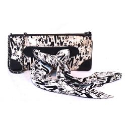 Chanel Black and White Quilted Satin Mademoiselle Scarf Bag