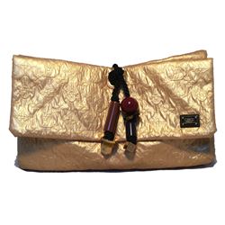 Louis Vuitton Gold Leather African Queen Masai GM Limelight Monogram Clutch