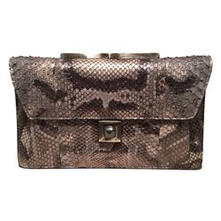 Judith Leiber Silver Grey Snakeskin Python Three way Handbag