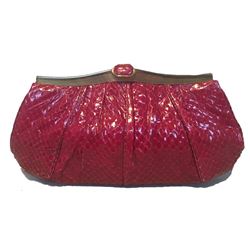Judith Leiber Vintage Maroon Rose Snakeskin Clutch