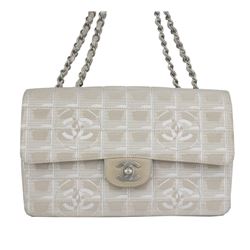 CHANEL Nylon Medium Travel Ligne Flap Light Beige