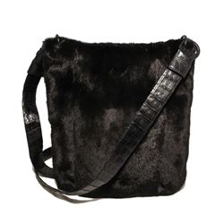 Nancy Gonzalez Black Mink Fur & Crocodile Crossbody Bag