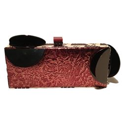 Tanya Hawkes Copper Leather Cow Print Snakeskin Metal Abstract Clutch