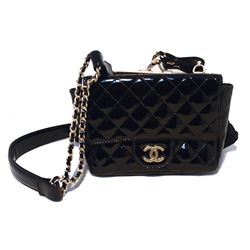 Chanel Black Patent Leather Classic and Lace Pouch Shoulder Bag