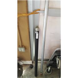 AINTIQUE CANE FISHING ROD POLES, METAL CYLINDER, AND REEL