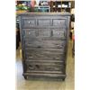 Image 1 : MAGNUSSEN HOME BY ASHLEY FURNITURE 5 DRAWER HIGHBOY DRESSER, RECLAIMED DARK STAINED SOLID WOOD