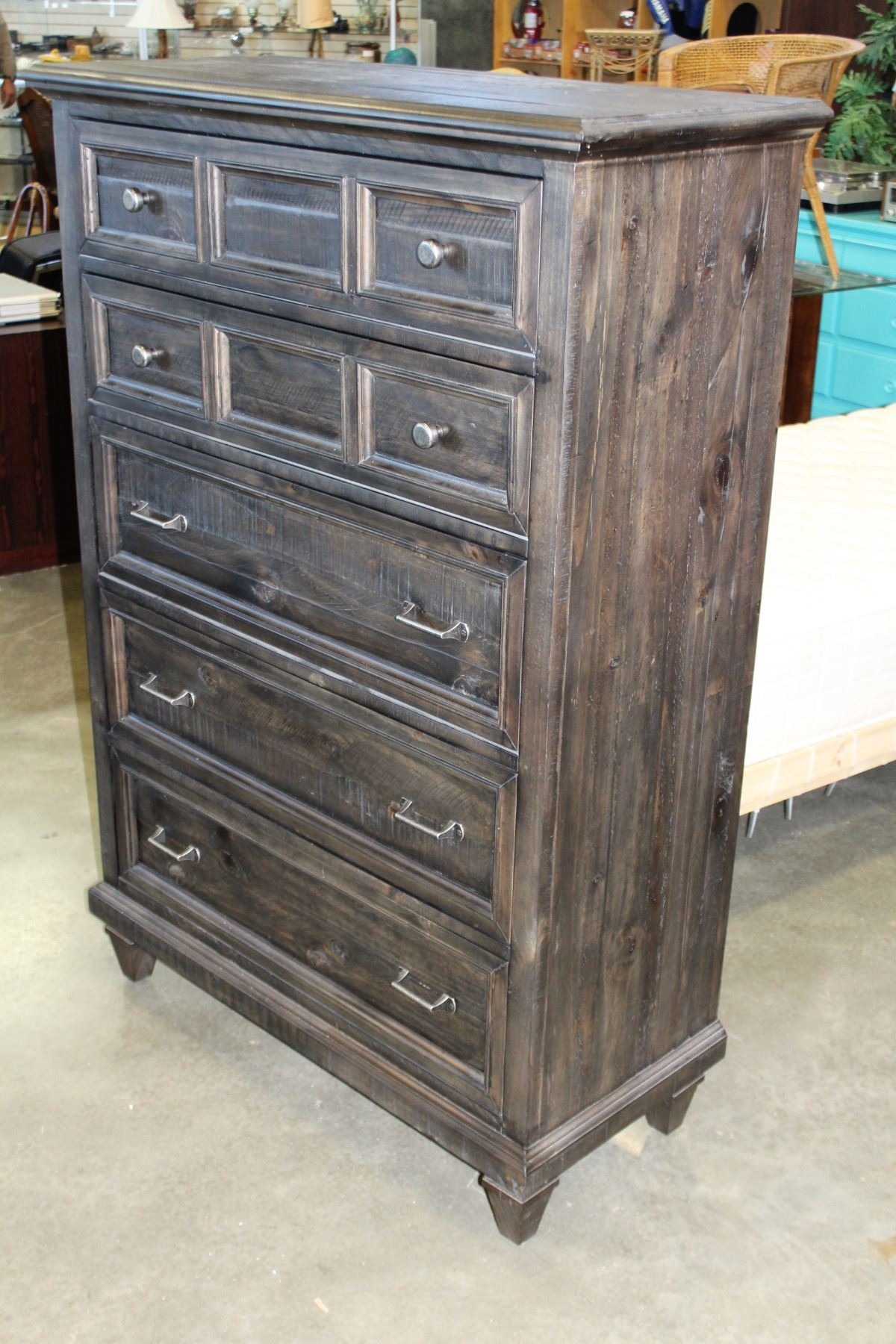 MAGNUSSEN HOME BY ASHLEY FURNITURE 5 DRAWER HIGHBOY DRESSER, RECLAIMED
