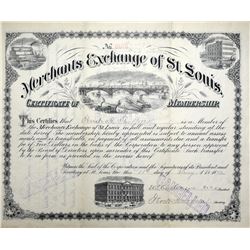 Merchants Exchange of St. Louis Certificate of membership. 1892. About Uncirculated. Cancelled.