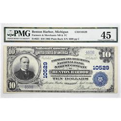Benton Harbor, Michigan. $10 1902 Plain Back. Fr. 631. Farmers and Merchants NB & TC. Charter 10529.