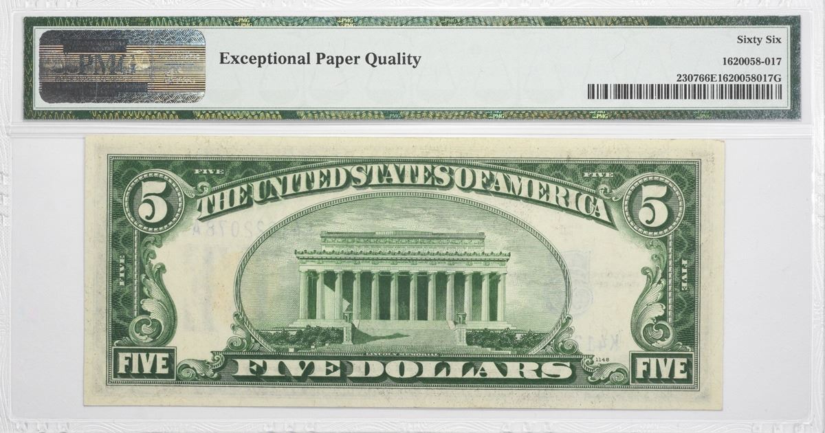 Fr. 2307. 1934A $5 North Africa Emergency Note. PMG Gem Uncirculated 66 ...