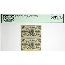 Vertical Strip of (2) Fr. 1226. 3 Cent. Third Issue. PCGS Currency Choice About New 58 PPQ.