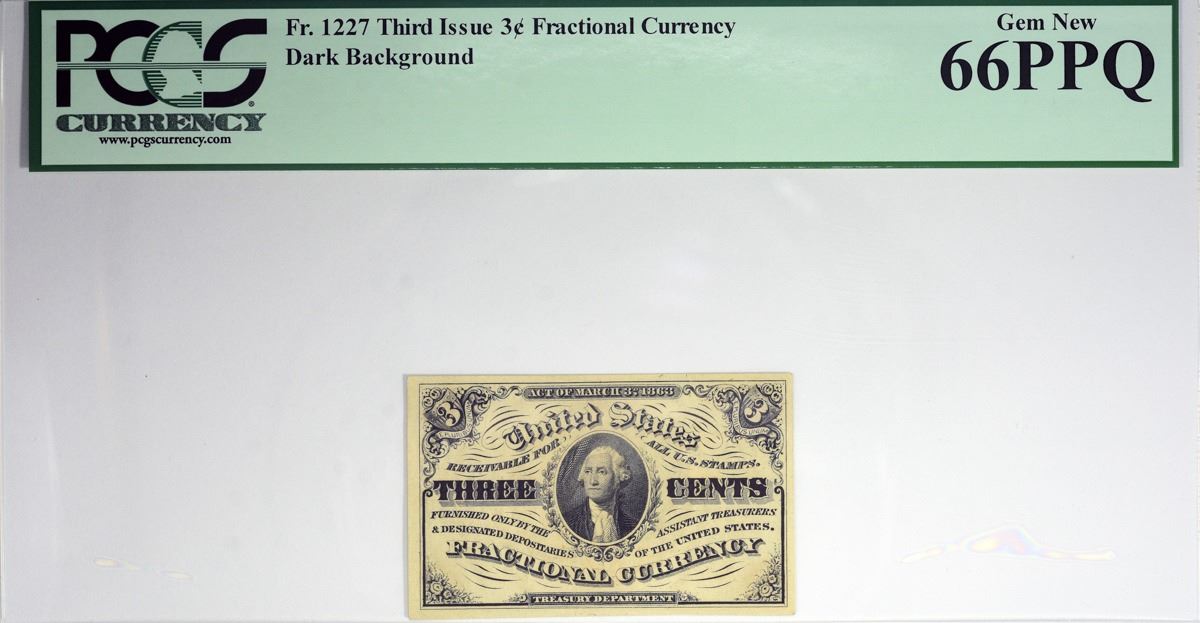 Gem Third Issue 3 Cent Note. Fr. 1227. 3 Cent. Third Issue. PCGS ...