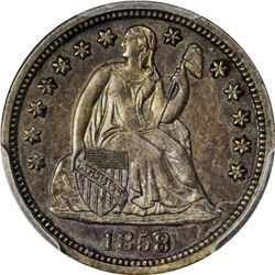 1858 Seated Liberty 10¢. Proof-63 PCGS.