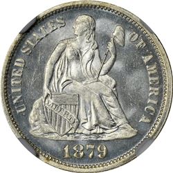 Satiny Gem Mint State 1879 Dime. 1879 Seated Liberty 10¢. MS-67 NGC.