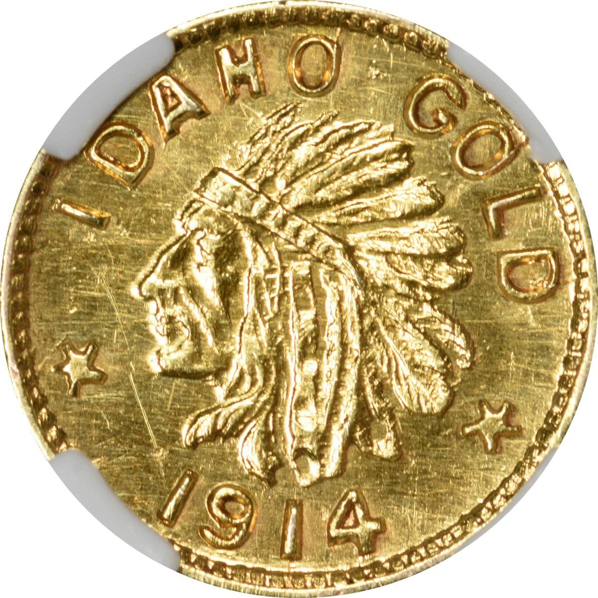 Idaho Gold. 1914 25¢Sized. ESTO PERPETUA. MS64 NGC. Kagin's Inc.