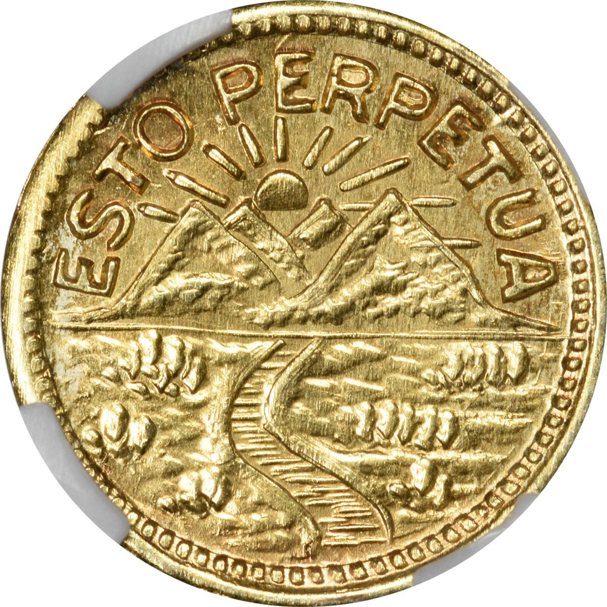Idaho Gold. 1914 25¢Sized. ESTO PERPETUA. MS64 NGC. Kagin's Inc.