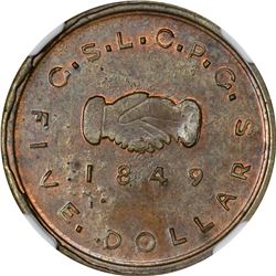 1849 Mormon $5 Uniface Copper Rev, K-3a Restrike.