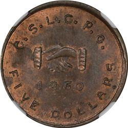 1850 Mormon $5 Uniface Copper Obv, K-7 P.E. Restrike.