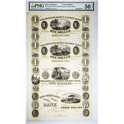 Finer of Just Two Certified Uncut Kirtland Safety Society Banknote. $1-1-2-3 Utah, Kirtland Safety S