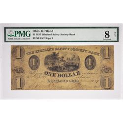 1837 $1 Kirtland Safety Society Bank. Kirtland, OH. Nyholm 1. Rust 4. PMG Very Good 8 NET. S/N Unrea