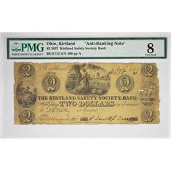Rarest of the Anti-Banking Kirtland Notes. 1837 $2 Kirtland Safety Society Bank. Kirtland, OH. Anti-