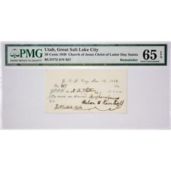 Finest PMG Certified Gem 50c Valley Note. 50 Cents Great Salt Lake City, Utah. White Note. Nyholm 97