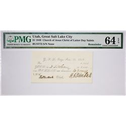 Second Finest Certified $1 White Note. $1.00 Great Salt Lake City, Utah. White Note. Nyholm 98. Rust