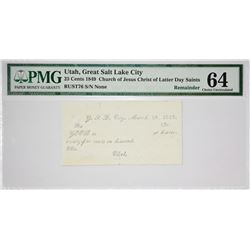 25 Cents Great Salt Lake City, Utah. White Note. Nyholm 96 Rust 76. Unsigned. PMG Choice Uncirculate
