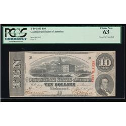 1863 $10 Confederate States of America Note PCGS 63