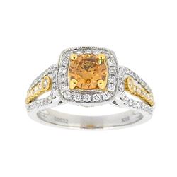 18KT Two Tone Gold 1.26ctw Fancy Orangy Brown Diamond Ring