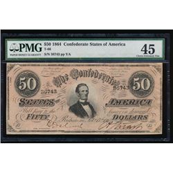 1864 $50 Confederate States of America Note PMG 45