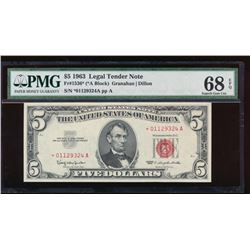 1963 $5 Legal Tender Star Note PCGS 68EPQ