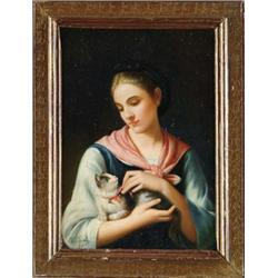 CHARLES JOSHUA CHAPLIN (French, 1825-1891) PORTRAIT OF A WOMAN WITH KITTEN.