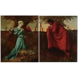 MARIE LUCY CORNELIUS (French, 19th Century) DOUBLE SIDED GIRL WITH DAISY/MAN IN RED CLOAK.