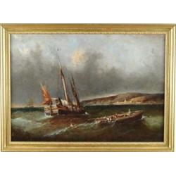 PAUL CHARLES EMMANUEL GALLARD-LEPINAY (French, 1842-1885) FISHING OFF THE FRENCH COAST.