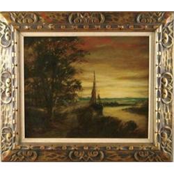 JULES DUPRE (French, 1811-1889) SUNSET LANDSCAPE.