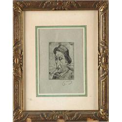 ANDRE DERAIN (French, 1880-1954) PORTRAIT OF A MAN WITH HAT AND PIPE.