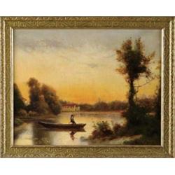 UNSIGNED (American, Early 20th Century) MAN POLING THE BOAT.