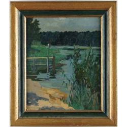 H SCHMUCKER (German, 20th Century) LAKESIDE DOCK.