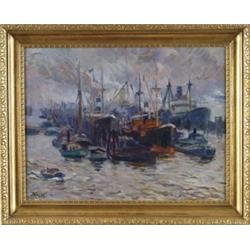 HANS VON HAYEK (Austrian, 1869-1940) “HARBOR SCENE”.