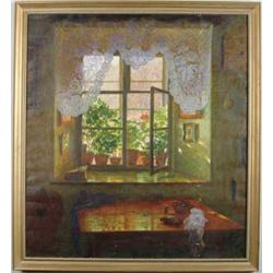 PAUL KAUZMANN (German, 1874-1951) POTTED PLANTS ON A WINDOWSILL.