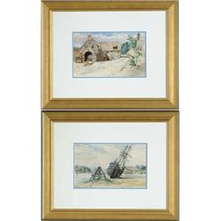 JOHN V. EMMS (British, 1843-1912) PAIR OF WATERCOLORS.