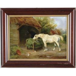 UNSIGNED HERRING SCHOOL (19th Century) HORSES IN FARMYARD.