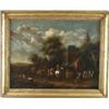 Image 1 : BARENT GAAL (BAREND GAEL) (Dutch, 1635-1681) VILLAGE SCENE WITH PEOPLE, HORSES AND DOGS.
