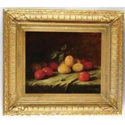 ADRIENNE MOLS (Belgian, 19th/20th Century) STILL LIFE WITH PLUMS.