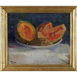 ACHILLE FUNI (Italian, 1890-1972) “NATURE MORTA COL MELONE”.