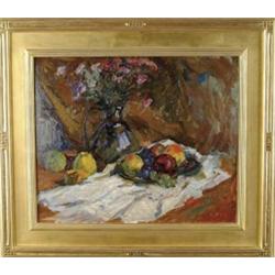 STANISLAV VASILEVICH PETRASHEVSKI (Russian, 1935-) STILL LIFE WITH FLOWERS AND FRUIT.